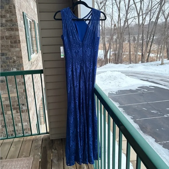 r&m richards royal blue dress Coral Pink Mermaid V Neck Satin Open Back Long Prom Dresses With Bow main image 0